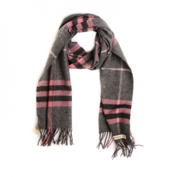 BURBERRY Cashmere Giant Check Fringe Scarf Antique Blush Like New - Picture 2 of 6